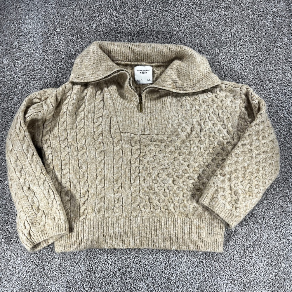 Abercrombie & Fitch Womens Quarter Zip Cable Knit Sweater Tan Brown Small S